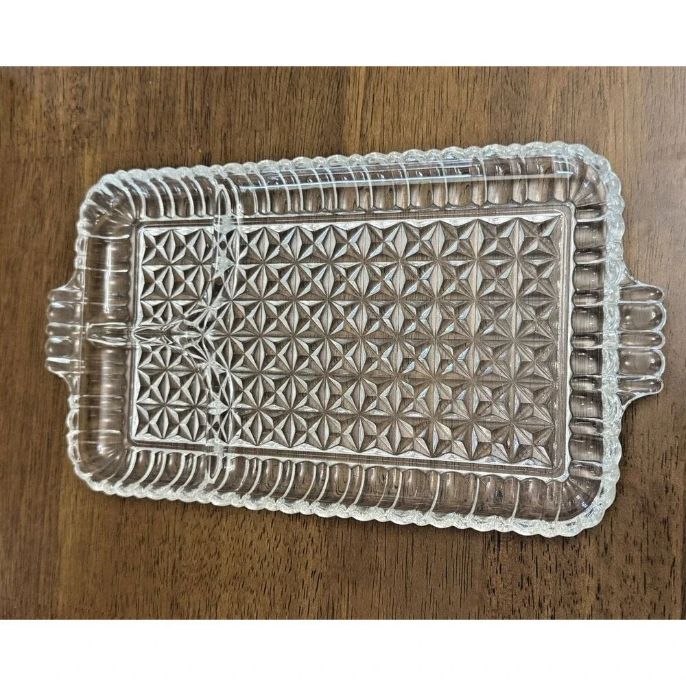 Set of 4 Vintage Pressed Glass Divided Luncheon Plates Great for Parties Sushi